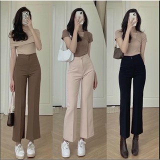 Quần Tây Ống Đứng Nữ TOTOSA Cạp Lưng Cao Dáng Suông Loe Nhẹ Tôn Dáng Chất Vải Dày Mịn TT01
