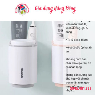 Kệ cắm chải Ecoco 2 cốc dán cường lực siêu chắc mã 1905