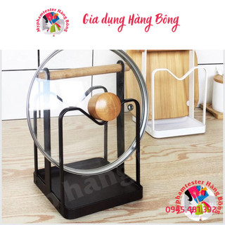 Kệ cài vung, thớt thép nâu đen tay gỗ mã 805