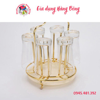 Giá úp cốc vàng tròn có hứng nước sang chảnh