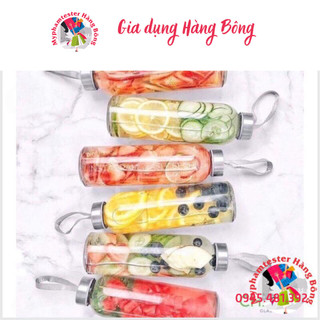 Bình uống nước thuỷ tinh nắp thiếc xoáy có dây 300ml, 500ml