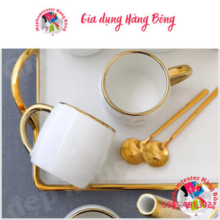 Bộ ấm chén trắng sứ viền vàng