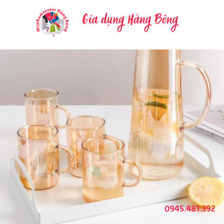 Bình Nước Thủy Tinh 1500ml Nắp Gỗ Màu Hổ Phách Trong Suốt Sang Trọng