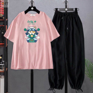 Sét áo phông Mèo lái xe và quần bom, Sét bộ Unisex chất đẹp THỜI TRANG HÀN QUỐC -DVGIT