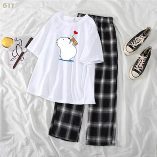 Sét Áo Cánh cục và quần kẻ đen, Sét bộ Unisex chất đẹp, mặc ở nhà và mặc đi chơi -DVGIT