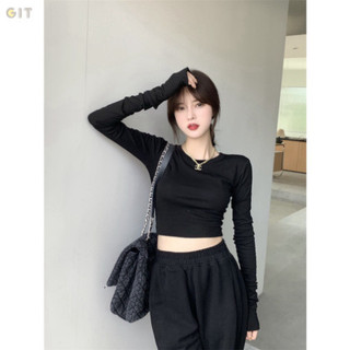 Áo Thun croptop tay dài bo eo, Áo thun nam nữ, đồ mặc ở nhà và đi chơi -DVGIT