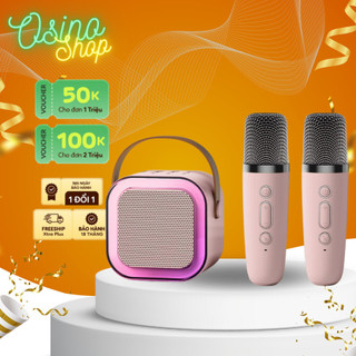 Loa karaoke mini có bluetooth k12 không dây kèm 2 micro thiết kế nhỏ gọn tiện dụng - oshino official | loa k12