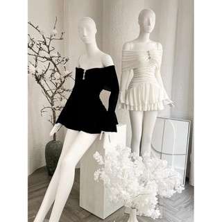 Đầm Trễ Vai Dài Tay Đính Cườm Dáng Ngắn Hai Tầng Sexy CC816 GAR HỎA TỐC LYUSD (HỎA TỐC)
