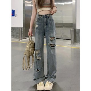 Quần bò nữ ống suông , quần jeans nữ ống rộng rách đai cạp siêu cá tính TL06