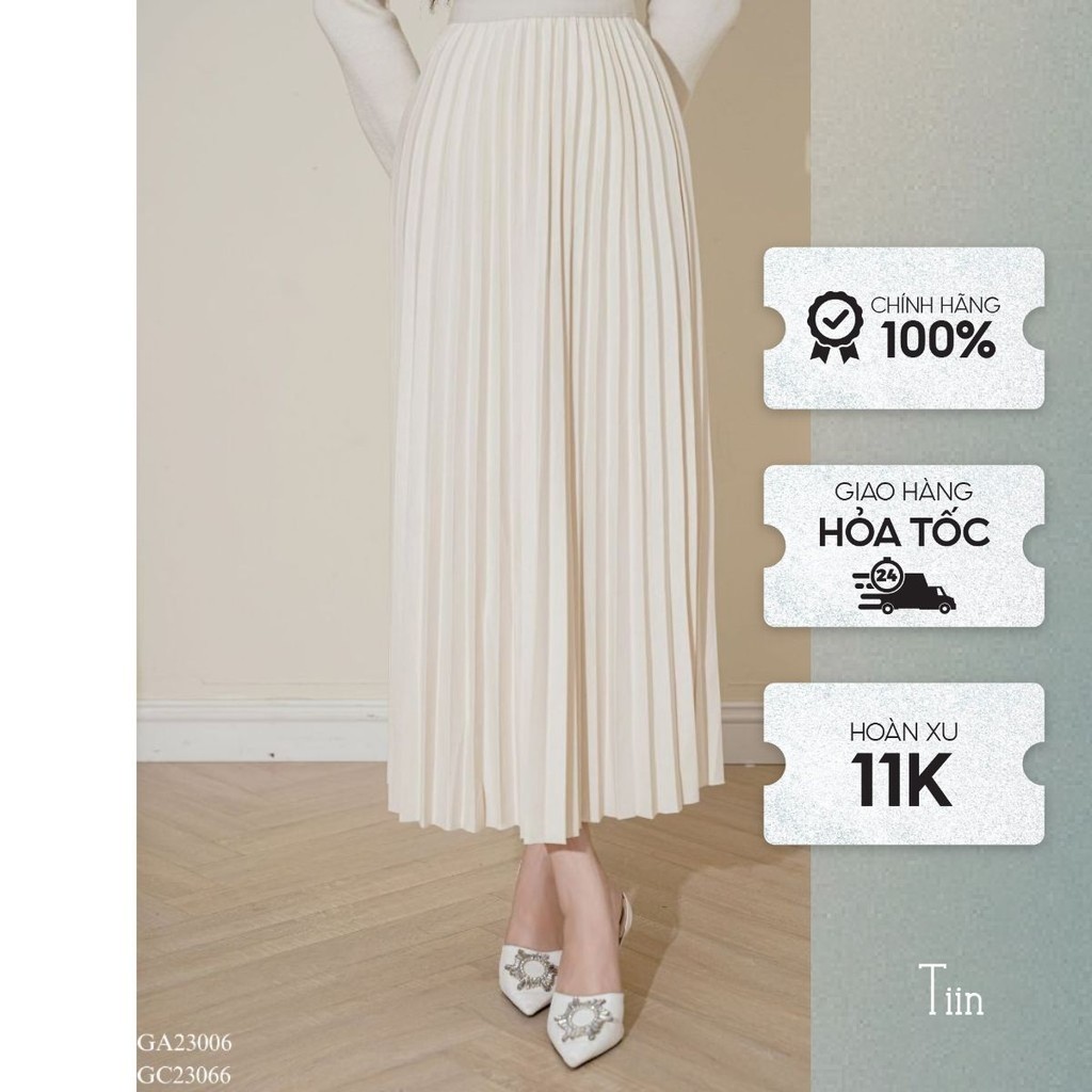 Chân váy xếp ly midi dáng dài cạp chun lì hai màu freesize Tiin Store GC23066