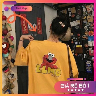 Áo thun nữ unisex form rộng TUVYCHUYENSI áo thun cotton mát in chữ ELMO màu vàng trắng đen