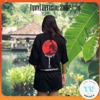 Áo phông nam TUVY Thun Tay lỡ NOBODY Unisex form rộng Mặt trăng đỏ Trắng,Đen