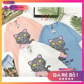 Áo phông nam nữ TUVY ÁO thun tay lỡ unisex in hình 3 con mèo mát nhiều màu