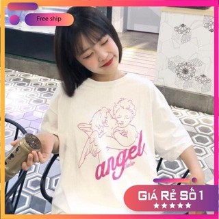 Áo phông nam nữ TUVY SIÊU RẺ Áo thun nữ dáng thụng tay lỡ Unisex in Angel thiên thần mát nhiều màu