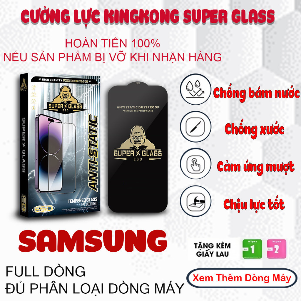 Kính cường lực King Kong Glass SAMSUNG A7 2018 / A750 , J4 PLUS , J6 PLUS CAO CẤP LOẠI 1 , full màn 