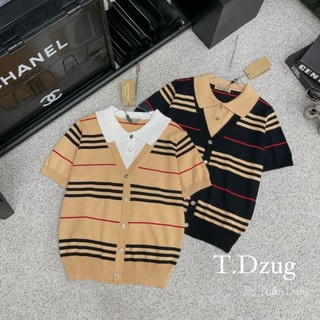 Áo len kẻ cổ bẻ hàng qcl1