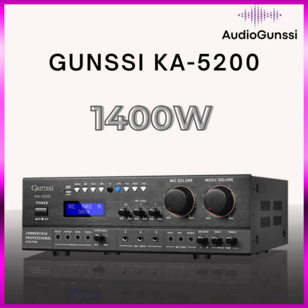 Đẩy công suất liền vang 4 kênh 12 sò Gunssi KA-5200 công suất lớn 1400W, âm thanh chất lượng, âm ly karaoke bluetooh - s