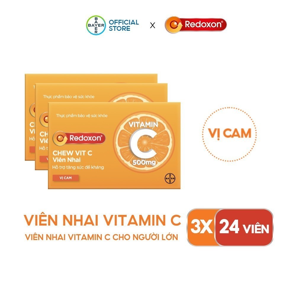 Combo 3 Hộp Viên Nhai Vitamin C Hỗ Trợ Tăng Sức Đề Kháng REDOXON Chew Vit C Hộp 24 Viên x3