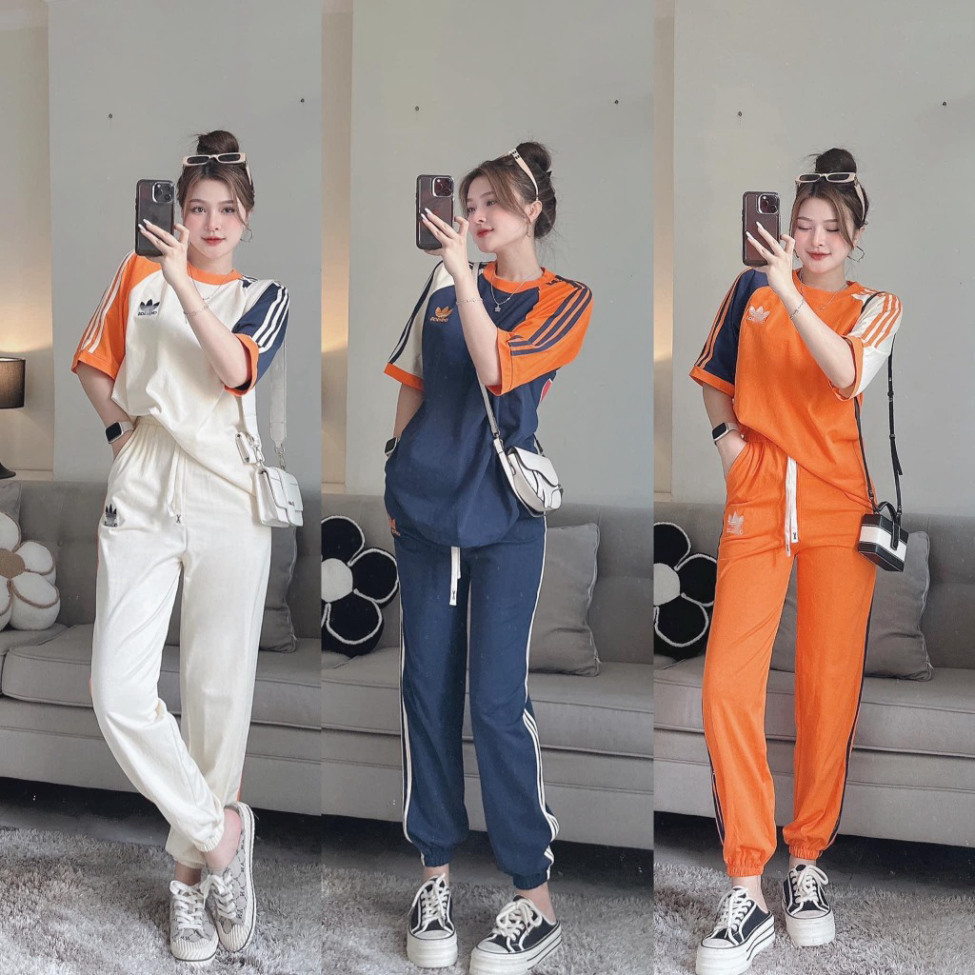 Set đồ bộ thể thao áo phông ngắn tay mix quần dài boom, sét thể thao nữ Adidass dài phong cách năng động(DA02)
