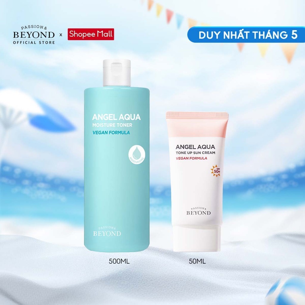 Combo Kem Chống Nắng Nâng Tone Angel Aqua Moisture Toneup Sun Cream 50ml + Nước Hoa Hồng ANGEL AQUA MOISTURE TONER 500ml