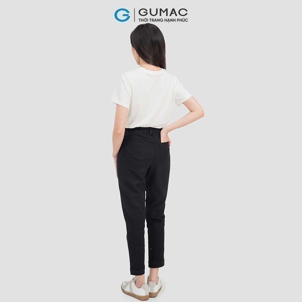 Quần kaki nữ GUMAC lật lai màu đen 1 lớp suông nhẹ co giãn QJC07049