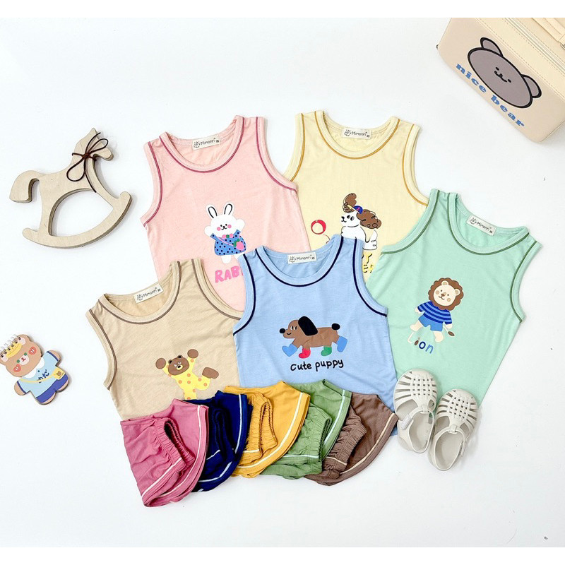 Peekapoo Mimonri Bộ cộc thun lạnh mềm mát hè cho bé trai gái
