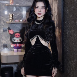 Đầm nhung khoét eo sang chảnh loại 2 nhà KT Clothing