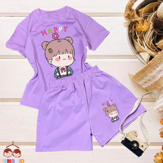 ơ Gía sỉ) Đồ bộ ngắn tay bộ bé gái hinh bé gái happy cành hoa cho be từ 6kg-29kg.BDBG62.