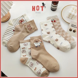 Tất Cổ Cao Nữ Vớ Chân Dài Cổ Trung Hàn Quốc Cute Dễ Thương Vải Dày Cotton Rẻ Đẹp - Hot Store