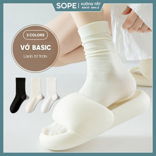 Tất vớ nữ trơn cổ cao phong cách Hàn Quốc, tất vớ chất liệu cotton co giãn thoáng khí - Sope Shop