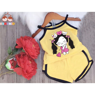 ơ Gía sỉ) Bộ đồ 2 dây hình bé gái cột tóc đáng yêu từ 6kg đên 30kg.BDBG60.
