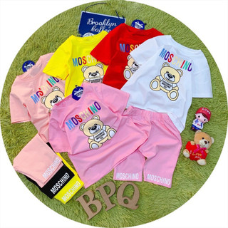 ơ Gía sỉ) (Gía khuyến mãi) SÉT 3 đồ bộ bé gái tay ngắn quần lửng siêu cute hình gâu MOSCHINO cho bé 6-24kg.-BG15.