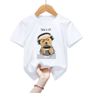 ơ Gía sỉ) (Giá Sale ) Áo thun cho bé hình gấu ôm ly caffe đeo kính ,tai nghe nhạc ( Bé trai và gái).áo cho bé từ 6kg-30
