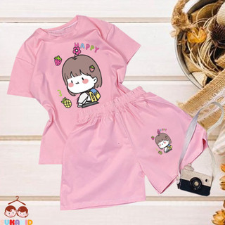 ơ Gía sỉ) Đồ bộ ngắn tay bộ bé gái hinh bé gái happy trái dâu, thơmcho be từ 6kg-29kg.BDBG61.