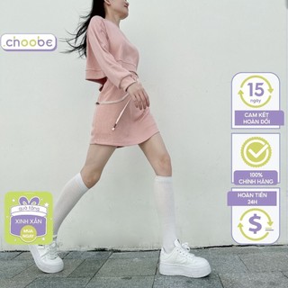 Set đồ nữ Choobe bộ váy duýp chữ a phối áo dài tay dáng lửng kiểu croptop thu đông vải len tăm mềm mại  CV19 + A106