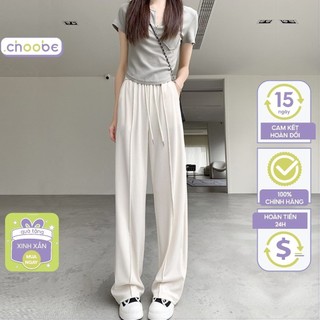Quần thun ống rộng nữ Choobe vải cotton sợi đan giữ nhiệt dáng suông phong cách trẻ trung Q55