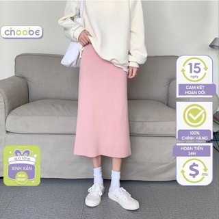 Chân váy midi BÚT CHÌ nữ Choobe len lông dáng dài skirt kiểu xẻ tà tôn dáng đứng form CV25