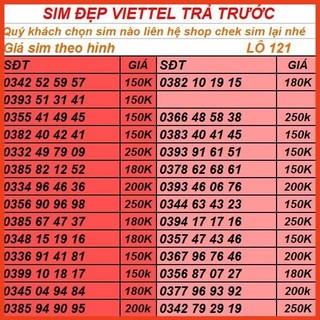 Sim viettel trả trước số đăng ký chính chủ lô 39