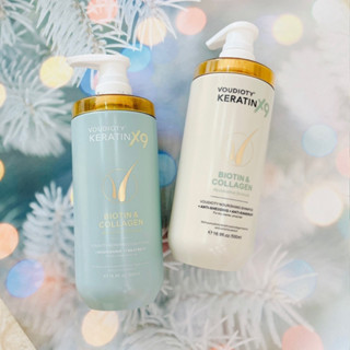 Cặp dầu gội xả phục hồi tóc hư tổn nặng Voudioty Keratin x9, Dầu gội xả tóc keratin x9 biotin & collagen 500ml
