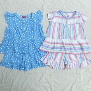 Đồ bộ bé gái có size đại sọc pastel và vệt trắng nền xanh
