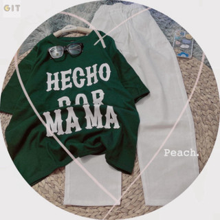 Sét áo phông xanh Hecho kèm quần kaki trắng, Áo thun nam nữ, from rộng mặc không xù -DVGIT