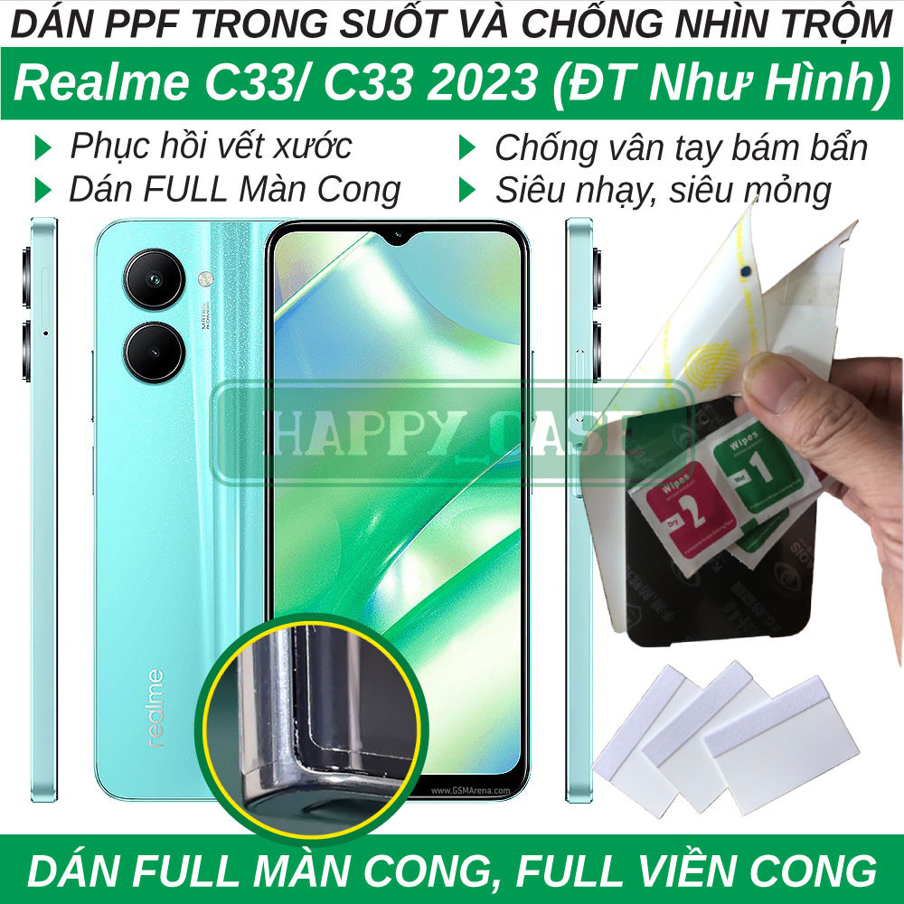Dán dẻo PPF cho Realme C33/ C33 2023 (trong suốt và chống nhìn trộm) Full keo màn cong
