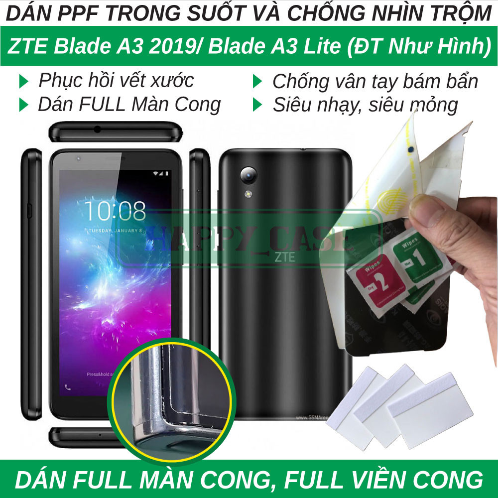 Dán dẻo PPF cho ZTE Blade A3 2019/ Blade A3 Lite (trong suốt và chống nhìn trộm) Full keo màn cong