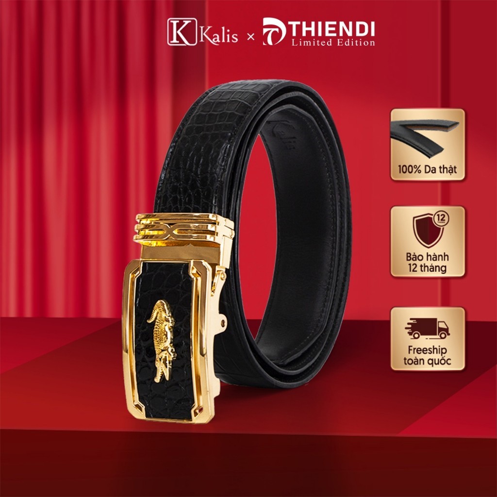 Dây nịt cá sấu nam cao cấp hàng hiệu Kalis x Thiendi BABT01 Dây nịt nịch thắt lưng nam da cá sấu thật Fullbox