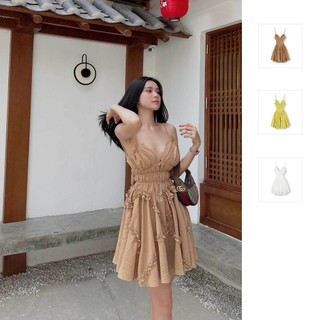 Đầm Ngắn Nữ Sundress Ruffle Waist , Chất Vải Kate Thoải Mái , WDN000246 , SOMEHOW