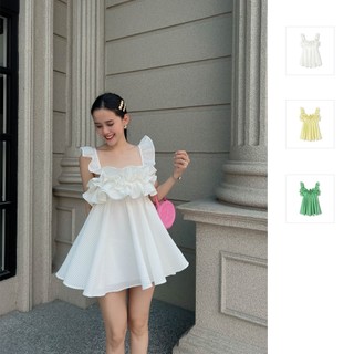 Đầm ngắn nữ mini ruffle chest , chất vải kate sọc thoải mái , wdn000252 , somehow