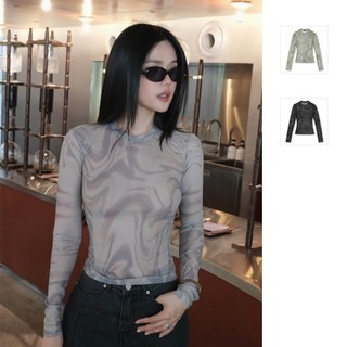 Áo nữ long sleeves through , chất vải thun lưới in pattern thoải mái , wki025 , somehow