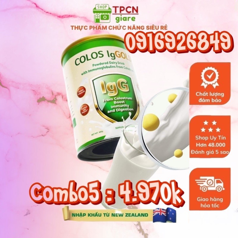 COMBO 5 Sữa non Colos IgGold - Alpha lipid New Zealand 450g.