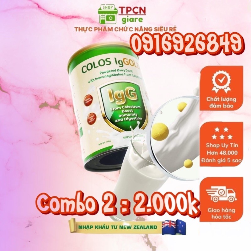 COMBO 2 Sữa non Colos IgGold - Alpha lipid New Zealand 450g.