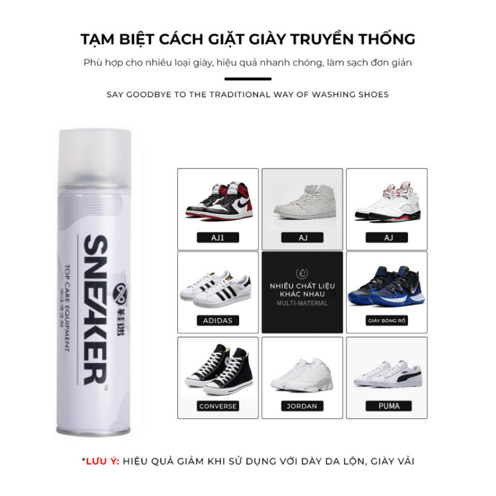 Bình Xịt Vệ Sinh Giày, Bình Xịt Bọt Tuyết Giặt Khô Giày, Dung Dịch Vệ Sinh Giày Dép Sneaker Cao Cấp